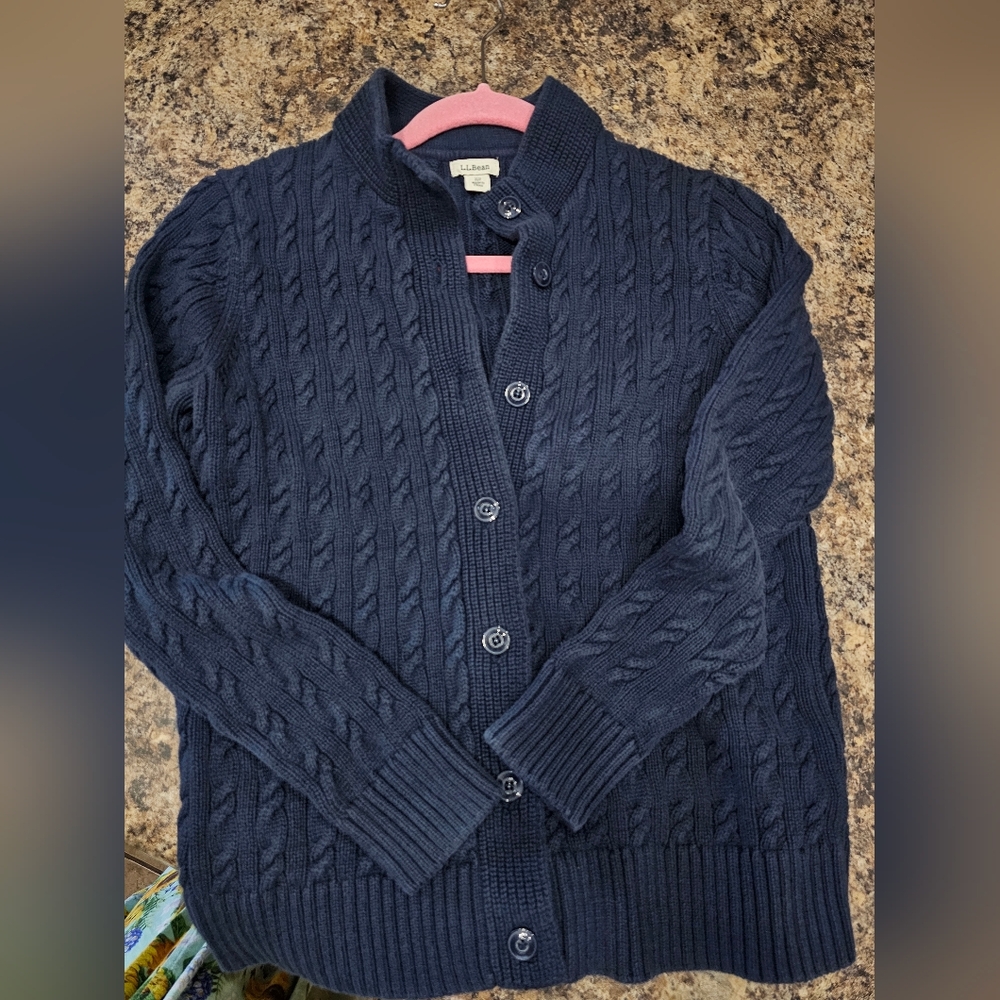 LL Bean Cable Knit Button Front Cardigan Sweater Womens XS Fisherman Cabin